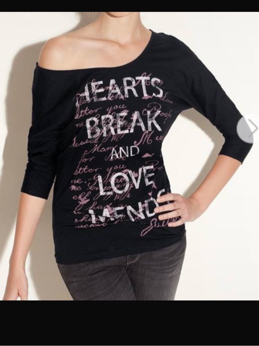 Guess Black Graphic Scoop-Neck Top with Pink Accent Heart Breaks and Love Mends